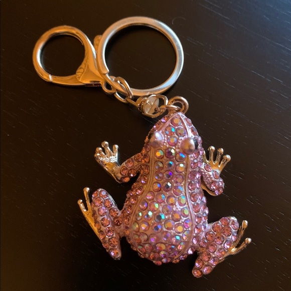 Rhinestone Frog Bag Charm / Keychain Pink OR Green - Picture 3 of 10